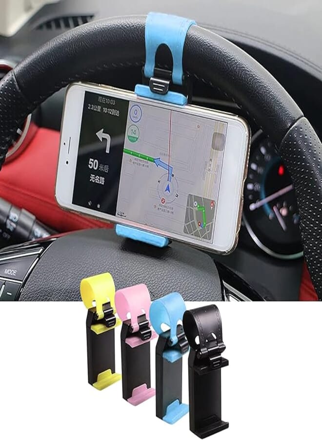 Universal Mobile Phone Steering Wheel Handlebar Mount Clip Holder Mount for Smartphone Mobile Phone Holder Car Steering Wheel Mobile Phone Holder Clip for Dashboard Smartphone Car (Pink, One Size)